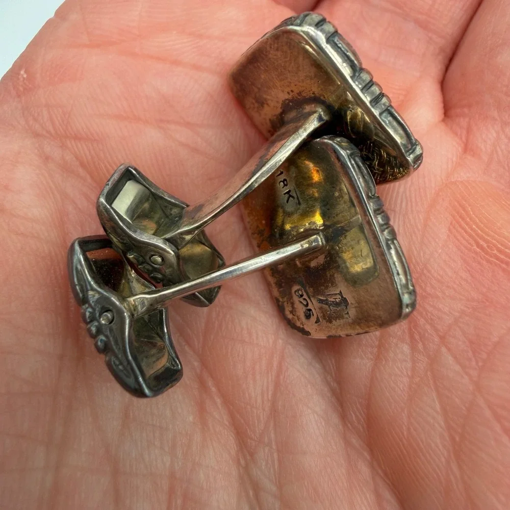 John Hardy 18K Gold & 925 Sterling Silver Woven Square Cufflinks Cuff Links